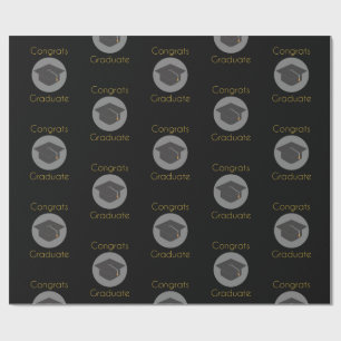 Congrats Graduate Black Cap Wrapping Paper