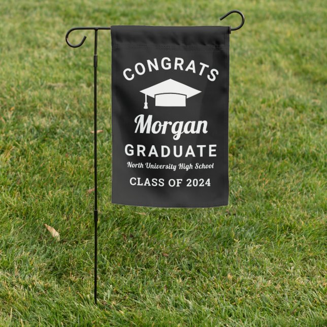 Congrats Graduate Black Custom 2026 Graduation Gar Garden Flag (In SItu)