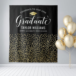 Congrats Graduate Black Gold Confetti Backdrop