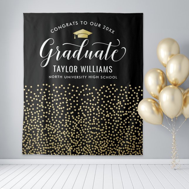 Congrats Graduate Black Gold Confetti Backdrop (Creator Uploaded)