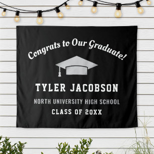 Congrats Graduate Black Silver Cap Backdrop