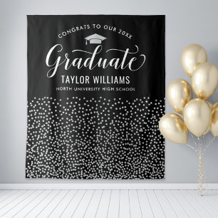 Congrats Graduate Black Silver Confetti Backdrop