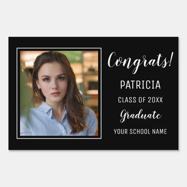 Congrats Graduate Black White Graduation Photo Sign | Zazzle