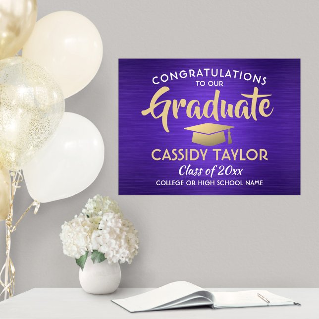Congrats Graduate Brushed Purple & Gold Graduation Poster (Creator Uploaded)
