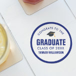 Congrats Graduate Cap Class 20XX Bold Blue Custom Round Paper Coaster<br><div class="desc">A cool Graduation coaster featuring a graduation cap,  bold,  modern text - add your school,  class of year,  graduate's name,  etc. Easily change background color to match your school colors - click customize and then scroll to the color picker. Perfect for graduation parties - makes a great favor!</div>