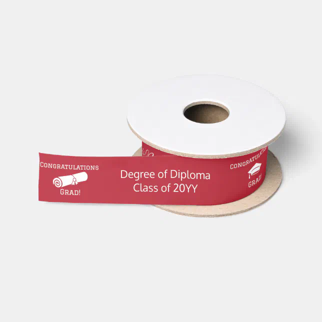 Congrats Graduate Cap Diploma Cardinal Red Custom Satin Ribbon | Zazzle
