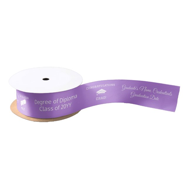 Congrats Graduate Cap Diploma Lavender Customized Satin Ribbon (Spool)