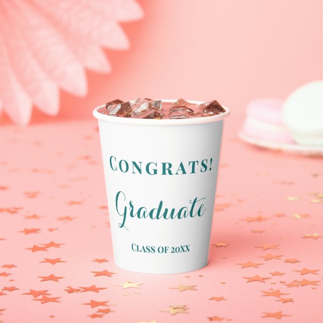 Congrats Graduate Celebration Green & White Paper Cups (Insitu)