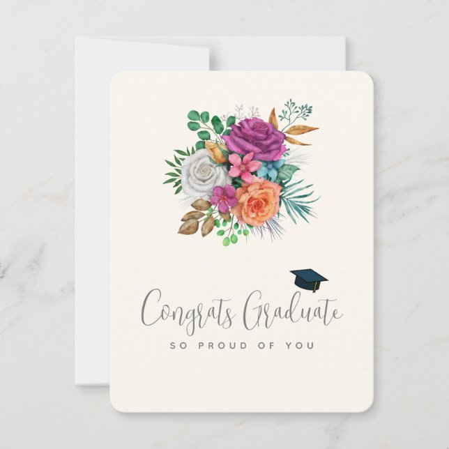 Congrats Graduate Colorful Roses Floral Bouquet Holiday Card (Front)