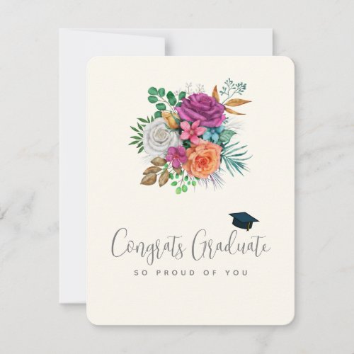 Congrats Graduate Colorful Roses Floral Bouquet Holiday Card