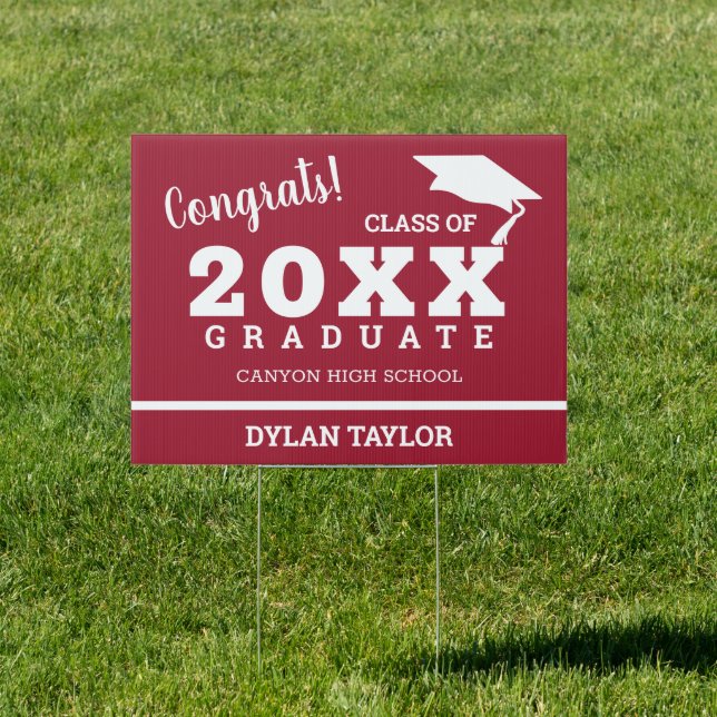 Congrats Graduate Crimson Red Yard Sign (Insitu)