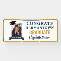 Congrats Graduate Custom Banner Gold Navy