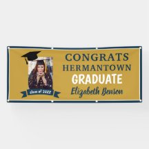 Congrats Graduate Custom Banner Gold Navy