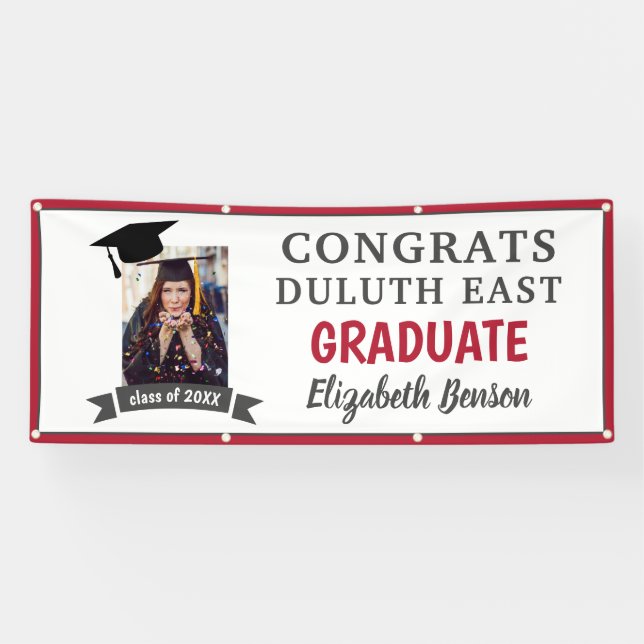 Congrats Graduate Custom Banner Gray Red (Horizontal)