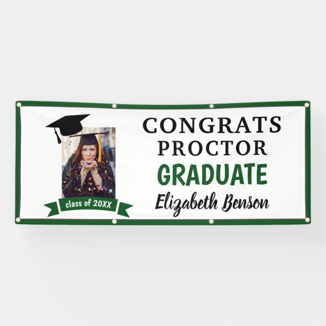 Congrats Graduate Custom Banner Green Gray (Horizontal)