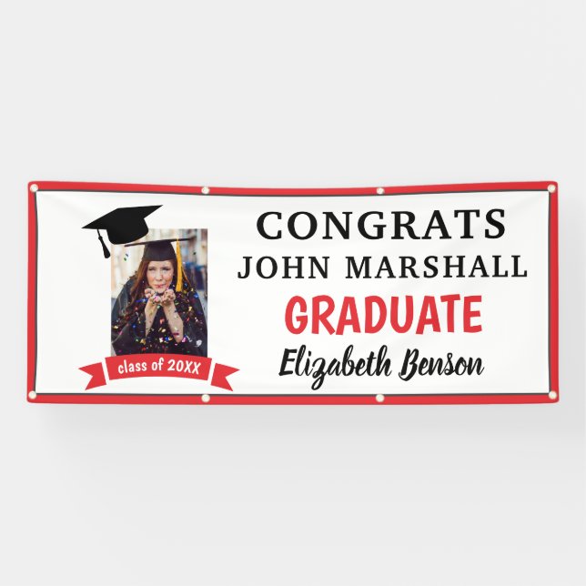 Congrats Graduate Custom Banner Red Gray (Horizontal)