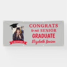 Congrats Graduate Custom Banner Red Gray