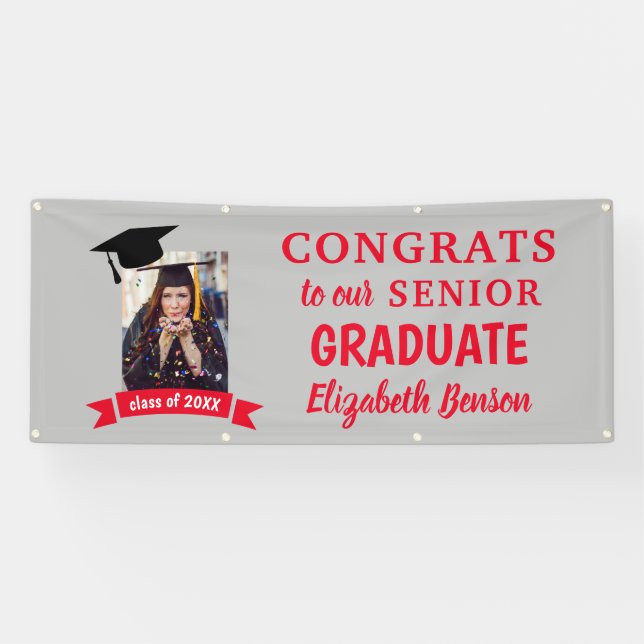 Congrats Graduate Custom Banner Red Gray (Horizontal)