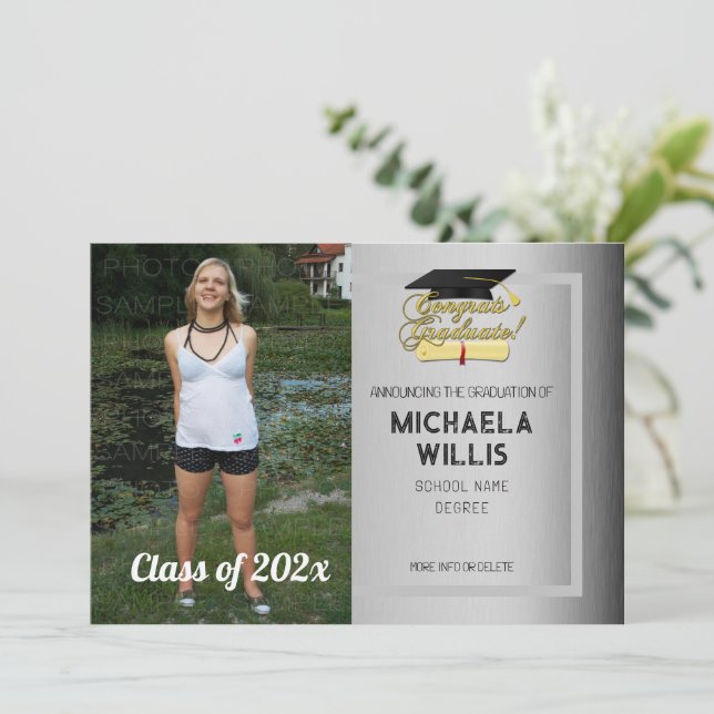 Congrats Graduate Custom photo gray Graduation Announcement (Standing Front)