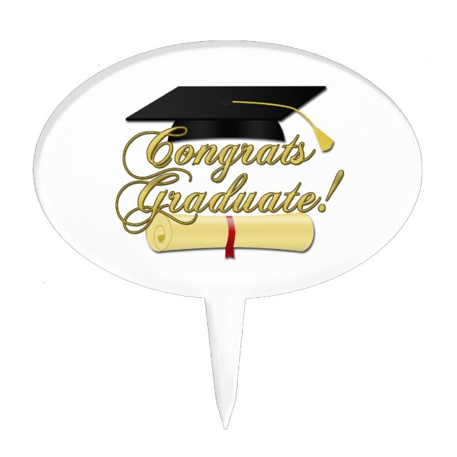 Congrats Graduate Diploma and Graduation hat Cake Topper (Front)