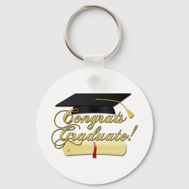 Congrats Graduate Diploma and Graduation hat Keychain (Front)