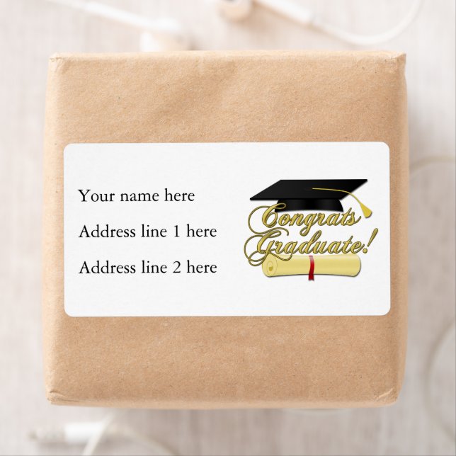 Congrats Graduate Diploma and Graduation hat Label (Insitu)
