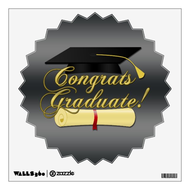 Congrats Graduate Diploma and Graduation hat Wall Sticker (Front)