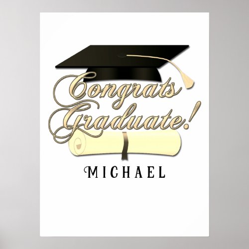 Congrats Graduate Diploma Graduation hat Your Name Poster