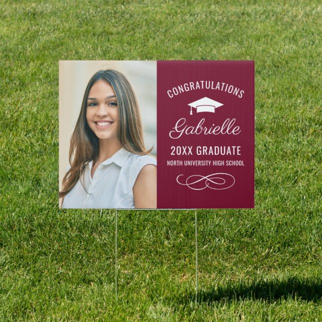 Congrats Graduate Elegant Burgundy Photo Sign (Insitu)