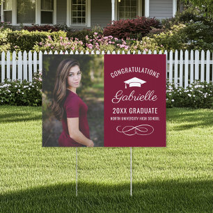 Congrats Graduate Elegant Burgundy Photo Sign