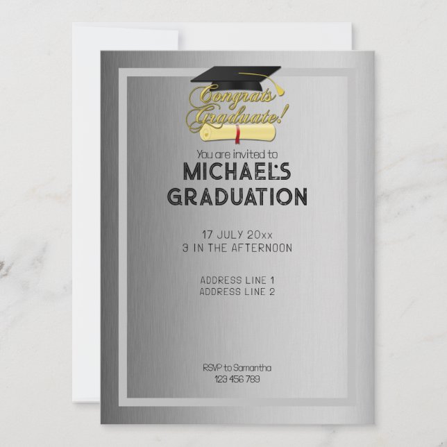 Congrats Graduate elegant gray Graduation  Invitation (Front)