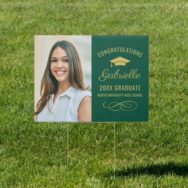Congrats Graduate Elegant Green Gold Photo Sign (Insitu)