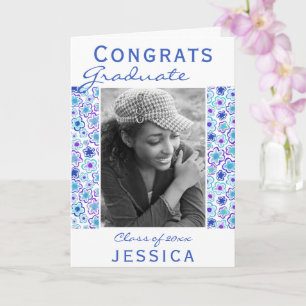 Congrats Graduate Flower Pattern Photo Graduation Card