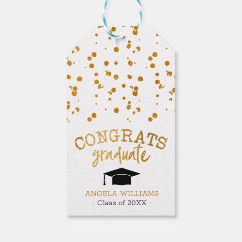 Congrats Graduate Gold and White Graduation Gift Tags