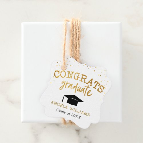 Congrats Graduate Gold Confetti Graduation Favor Tags