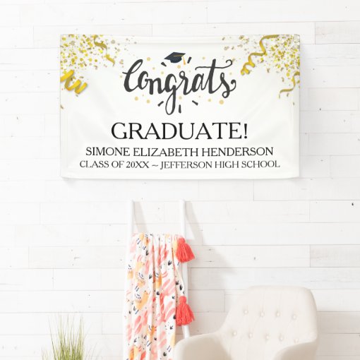 Congrats Graduate Gold Confetti Streamers Custom Banner | Zazzle