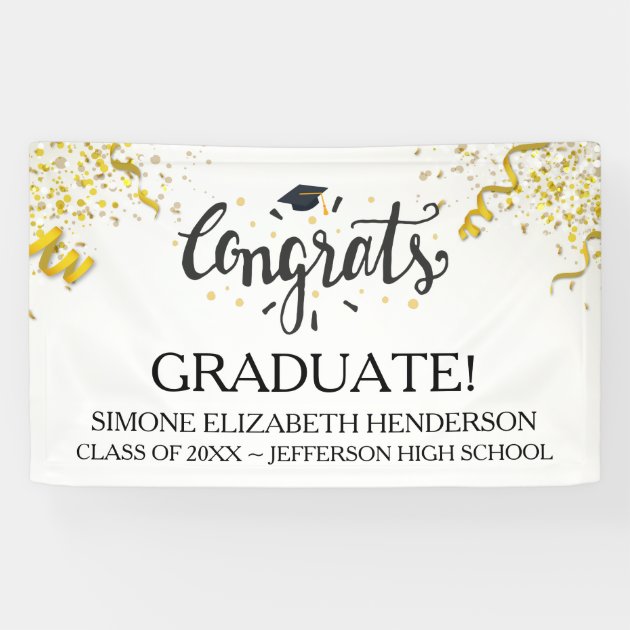 Congrats Graduate Gold Confetti Streamers Custom Banner