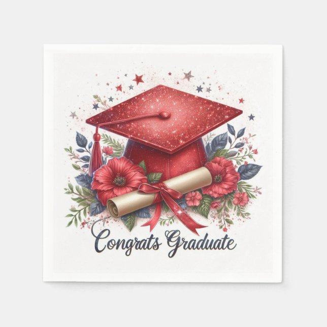 Congrats Graduate, Graduation Cap and Diploma Napkins (Front)