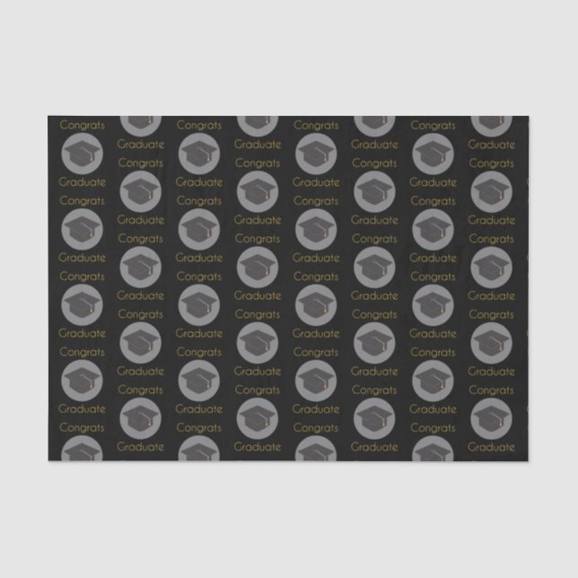 Congrats Graduate Graduation Cap on Black Tissue Paper (Front)