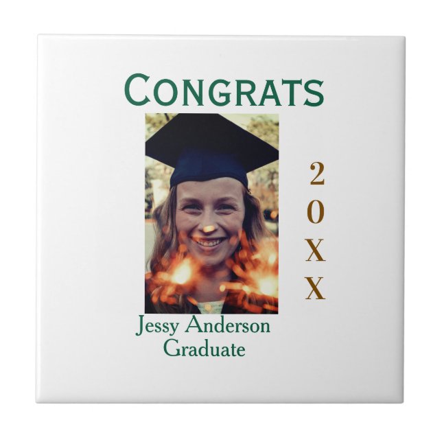 Congrats graduate green gold year 20XX namesimple Ceramic Tile (Front)