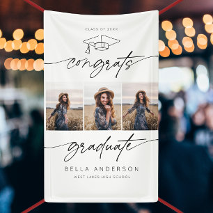 Congrats Graduate Hand Drawn Script Photo Collage Banner