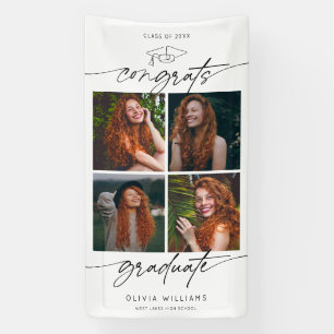 Congrats Graduate Hand Drawn Script Photo Collage Banner