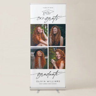 Congrats Graduate Hand Drawn Script Photo Collage Retractable Banner