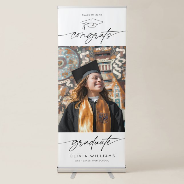 Congrats Graduate Hand Drawn Script Photo  Retractable Banner (Front)