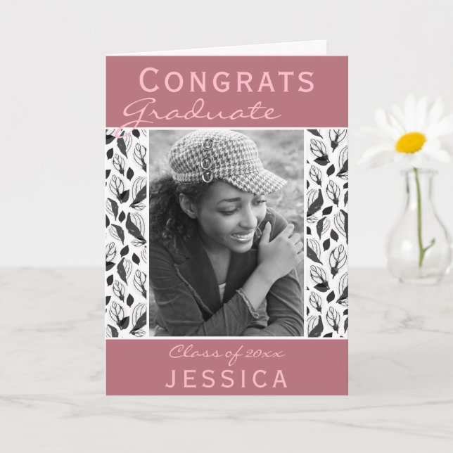 Congrats Graduate Leaf Pattern Photo Graduation Card (Small Plant)