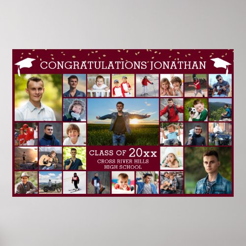 Congrats Graduate Maroon Burgundy 31 Photo Collage Poster