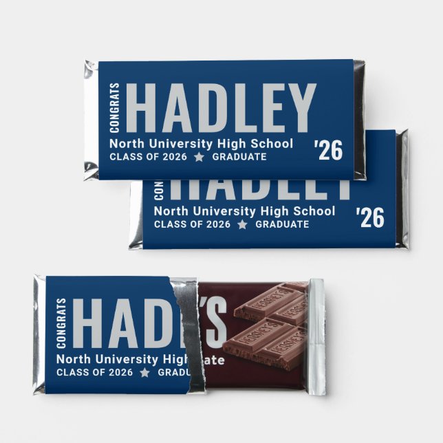 Congrats Graduate Marquee Name Navy Hershey Bar Favors (Front)