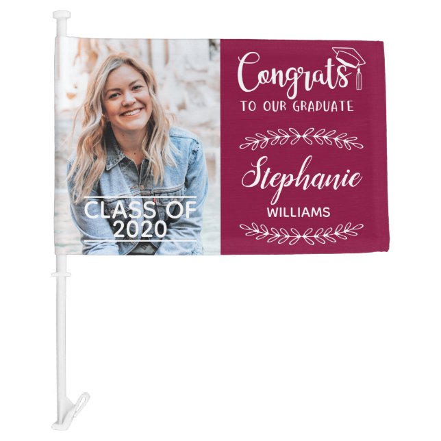 Congrats graduate modern with photo claret car flag (Front)