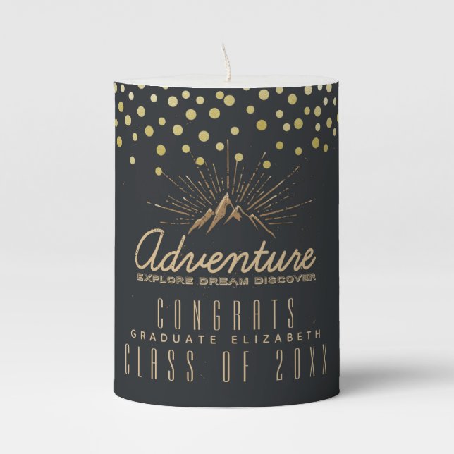 Congrats Graduate Mountain Adventure Rustic Pillar Candle (Front)