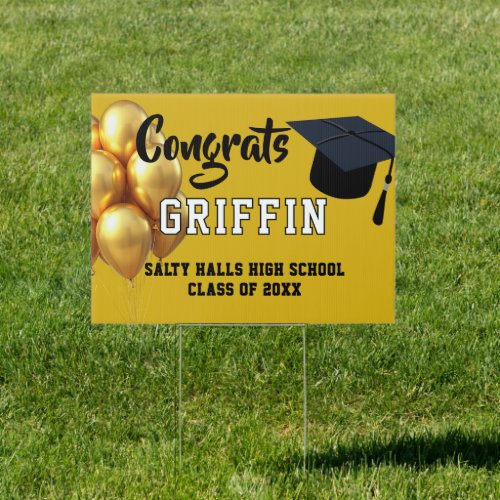 Congrats Graduate Name and Class Gold Yard Sign